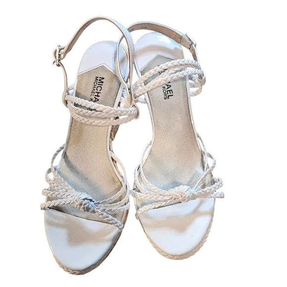 Michael Kors White & Beige Braided Espadrille Wedges Size 9.5 - Picture 7 of 14